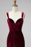 Burgundy Sheath Velvet Long Formal Dress