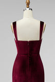 Burgundy Sheath Velvet Long Formal Dress