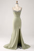Load image into Gallery viewer, Sheath Pistachio V-Neck Beaded Long Prom Dress With Slit