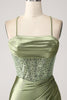 Load image into Gallery viewer, Green Mermaid Cowl Neckline Sequin Long Prom Dress With Slit