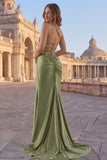 Green Mermaid Cowl Neckline Sequin Long Prom Dress With Slit