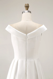 Simple White Off the Shoulder A Line Midi Engagement Dress