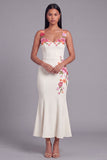 Light Yellow Mermaid Long Floral Dress with Appliques
