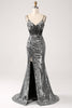 Load image into Gallery viewer, Black Sparkly Mermaid Spaghetti Straps Corset Prom Dress with Slit