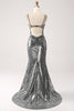 Load image into Gallery viewer, Black Sparkly Mermaid Spaghetti Straps Corset Prom Dress with Slit