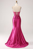 Load image into Gallery viewer, Fuchsia Mermaid Sweetheart Pleated Long Corset Satin Prom Dress With Slit