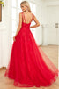 Load image into Gallery viewer, A Line Spaghetti Straps Red Long Prom Dress with Appliques