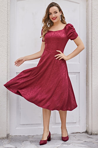 Burgundy Christmas Party Dress Short Sleeve