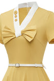 Retro Style Yellow 1950s Dress with Bowknot