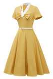 Retro Style Yellow 1950s Dress with Bowknot