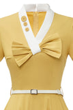 Retro Style Yellow 1950s Dress with Bowknot