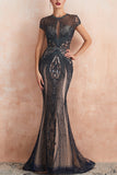 Luxurious Mermaid Jewel Neck Champagne Prom Dress with Beading