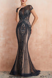 Luxurious Mermaid Jewel Neck Champagne Prom Dress with Beading