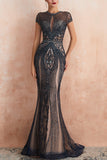 Luxurious Mermaid Jewel Neck Champagne Prom Dress with Beading