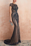 Luxurious Mermaid Jewel Neck Champagne Prom Dress with Beading