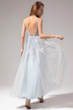 Grey Blue Appliques Prom Dress