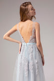 Grey Blue Appliques Prom Dress