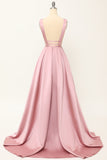 Blush Satin Long Prom Dress