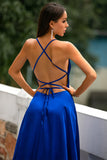 Royal Blue Backless Satin Dress