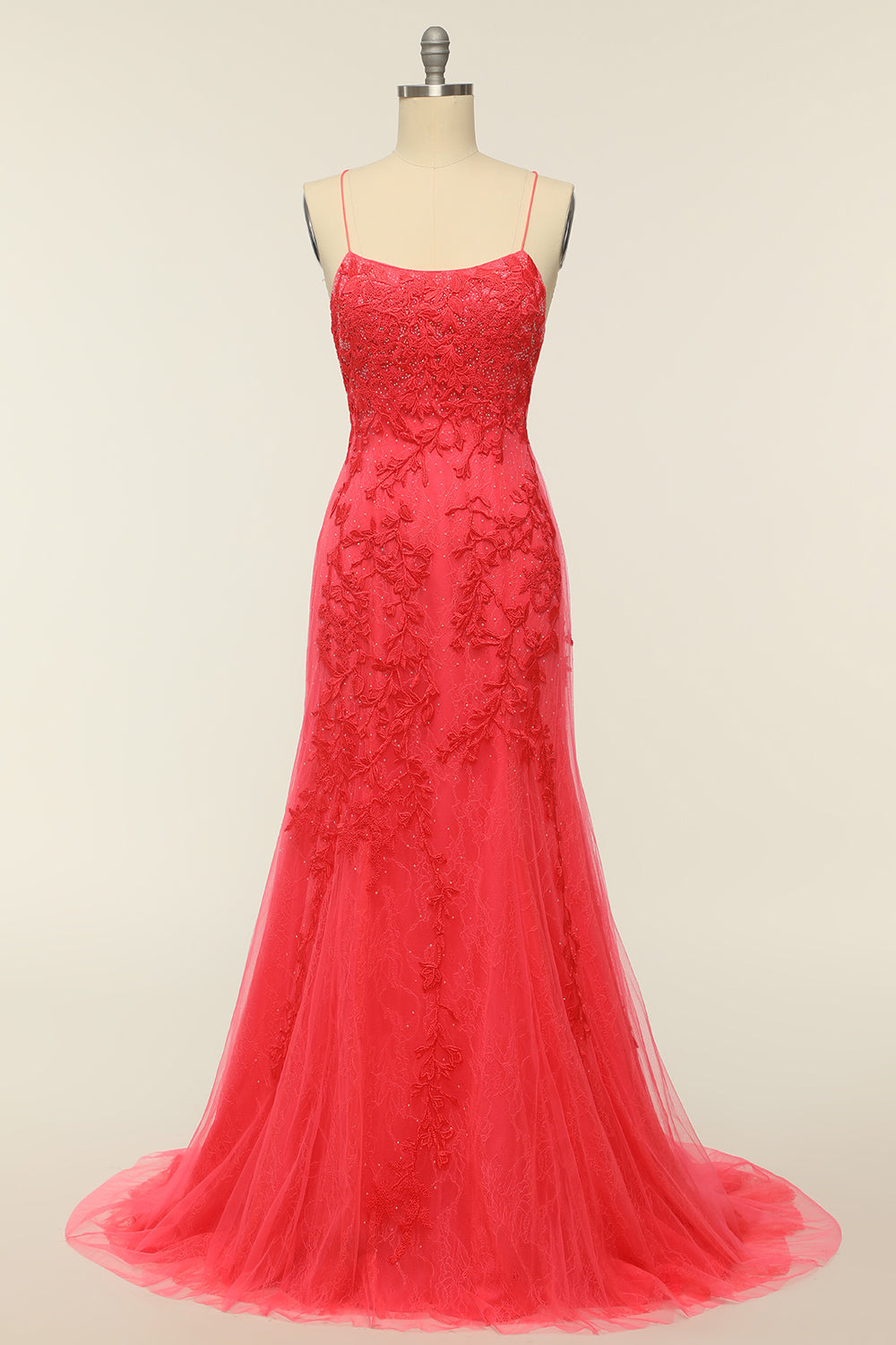 Mermaid Spaghetti Straps Light Pink Long Prom Dress with Appliques