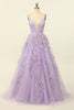 Load image into Gallery viewer, Purple Spaghetti Straps Prom Dress With Appliques
