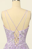 Purple Spaghetti Straps Prom Dress With Appliques