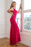 Fuchsia Sequin Long Prom Dress with Slit