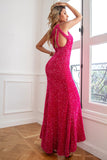 Dark Red Glitter Sequins Prom Dress