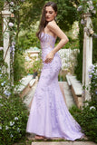 Sweetheart Neck Mermaid Long Purple Prom Dress With Appliques