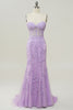 Load image into Gallery viewer, Purple Sweetheart Neck Mermaid Prom Dress With Appliques