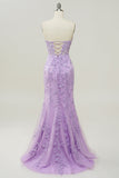 Sweetheart Neck Mermaid Long Purple Prom Dress With Appliques