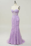 Sweetheart Neck Mermaid Long Purple Prom Dress With Appliques