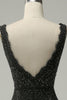 Load image into Gallery viewer, Mermaid Deep V Neck Black Lace Long Prom Dress with Beading