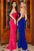 Load image into Gallery viewer, Sparkly Fuchsia Mermaid Spaghetti Straps V-Neck Sequin Long Prom Dress With Split