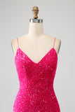 Fuchsia Mermaid Spaghetti Straps Sequin Prom Dress With Split