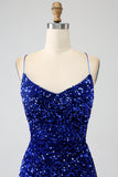 Fuchsia Mermaid Spaghetti Straps Sequin Prom Dress With Split