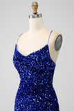 Fuchsia Mermaid Spaghetti Straps Sequin Prom Dress With Split