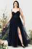 Load image into Gallery viewer, A Line Spaghetti Straps Navy Plus Size Prom Dress with Appliques