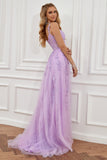 Purple Off the Shoulder Long Prom Dress with Appliques