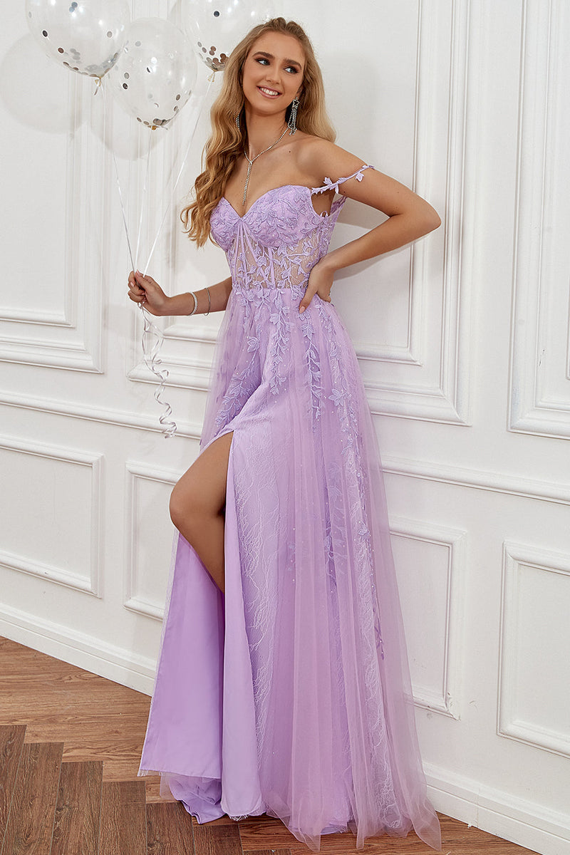 Load image into Gallery viewer, Hot Pink Off the Shoulder Long Prom Dress with Appliques