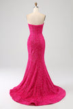 Bling Mermaid Sweetheart Hot Pink Sequins Long Prom Dress