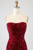 Load image into Gallery viewer, Red Strapless Sequins Long Mermaid Prom Dress With Slit