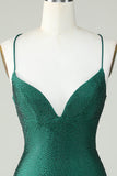 Sheath Spaghetti Straps Dark Green Short Graduation Dress with Beading