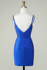 Load image into Gallery viewer, Bodycon Deep V Neck Royal Blue Short Graduation Dress with Beading