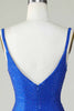 Load image into Gallery viewer, Bodycon Deep V Neck Royal Blue Short Graduation Dress with Beading