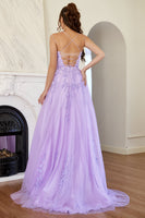 V Neck Puffed Sleeve Lilac Lace Tulle Embellished Long Party Dress – Sultan  Dress