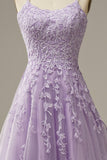 Purple Tulle A-Line Prom Dress With Appliques