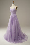 Purple Tulle A-Line Prom Dress With Appliques