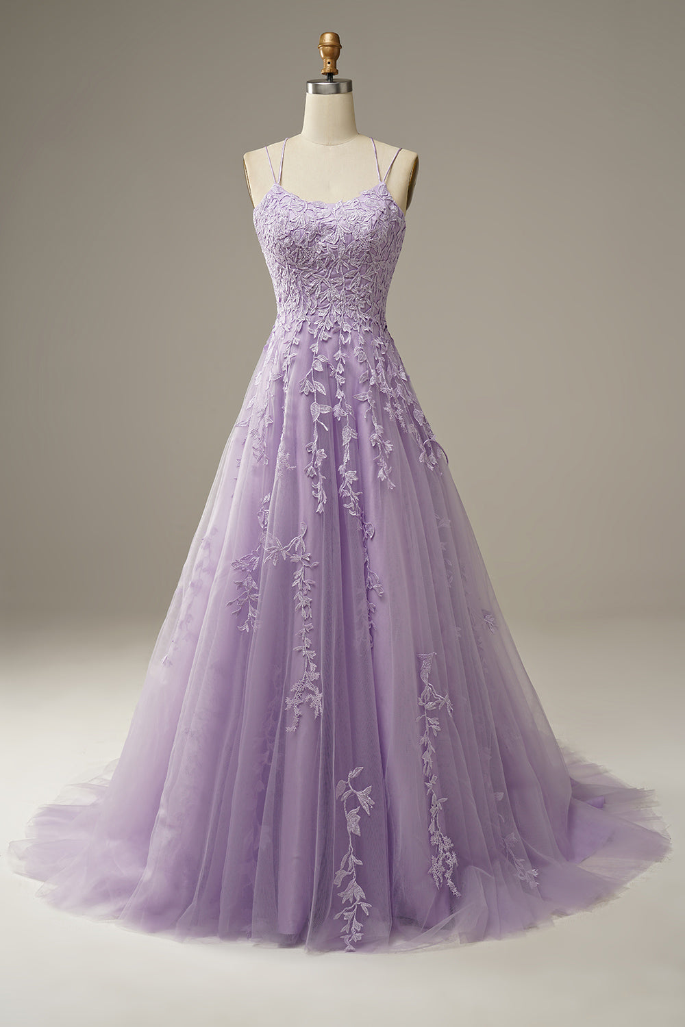 Purple Tulle A-Line Prom Dress With Appliques