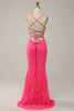 Load image into Gallery viewer, Mermaid Spaghetti Straps Sequined Hot Pink Long Prom Dress
